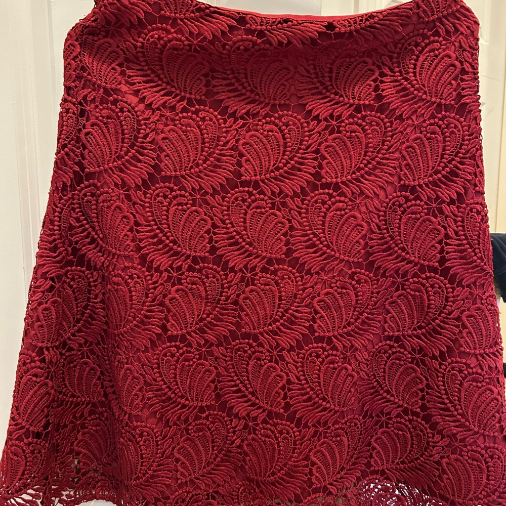 LOFT Red Lace A-Line Skirt